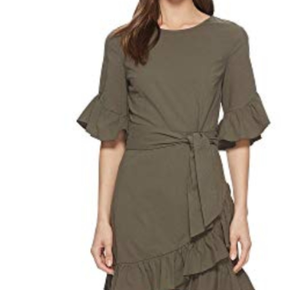 1.STATE - Asymmetric Ruffled Edge Wrap Dress